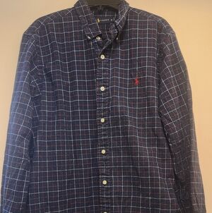 Ralph Lauren Men's Blue and Red Plaid Shirt